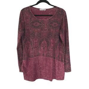 Boho Fairy Grunge Burgundy Red Faded Oversized Dyed Crewneck Shirt Small
